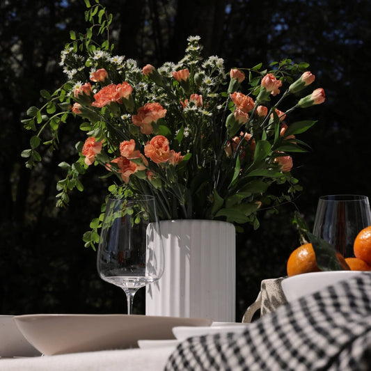 Zenvira Ribbed Stoneware Vase, hand-finished artisan decor for elegant home styling