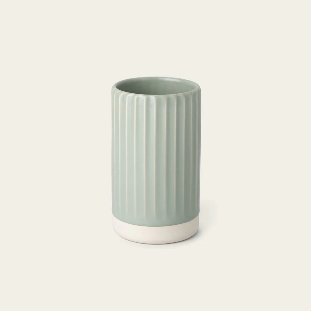 Zenvira Ribbed Stoneware Vase, hand-finished artisan decor for elegant home styling