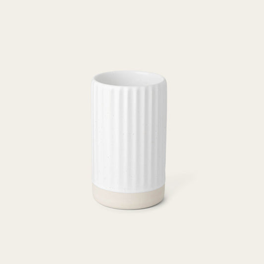 Zenvira Ribbed Stoneware Vase, hand-finished artisan decor for elegant home styling