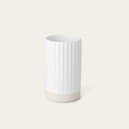 Zenvira Ribbed Stoneware Vase, hand-finished artisan decor for elegant home styling