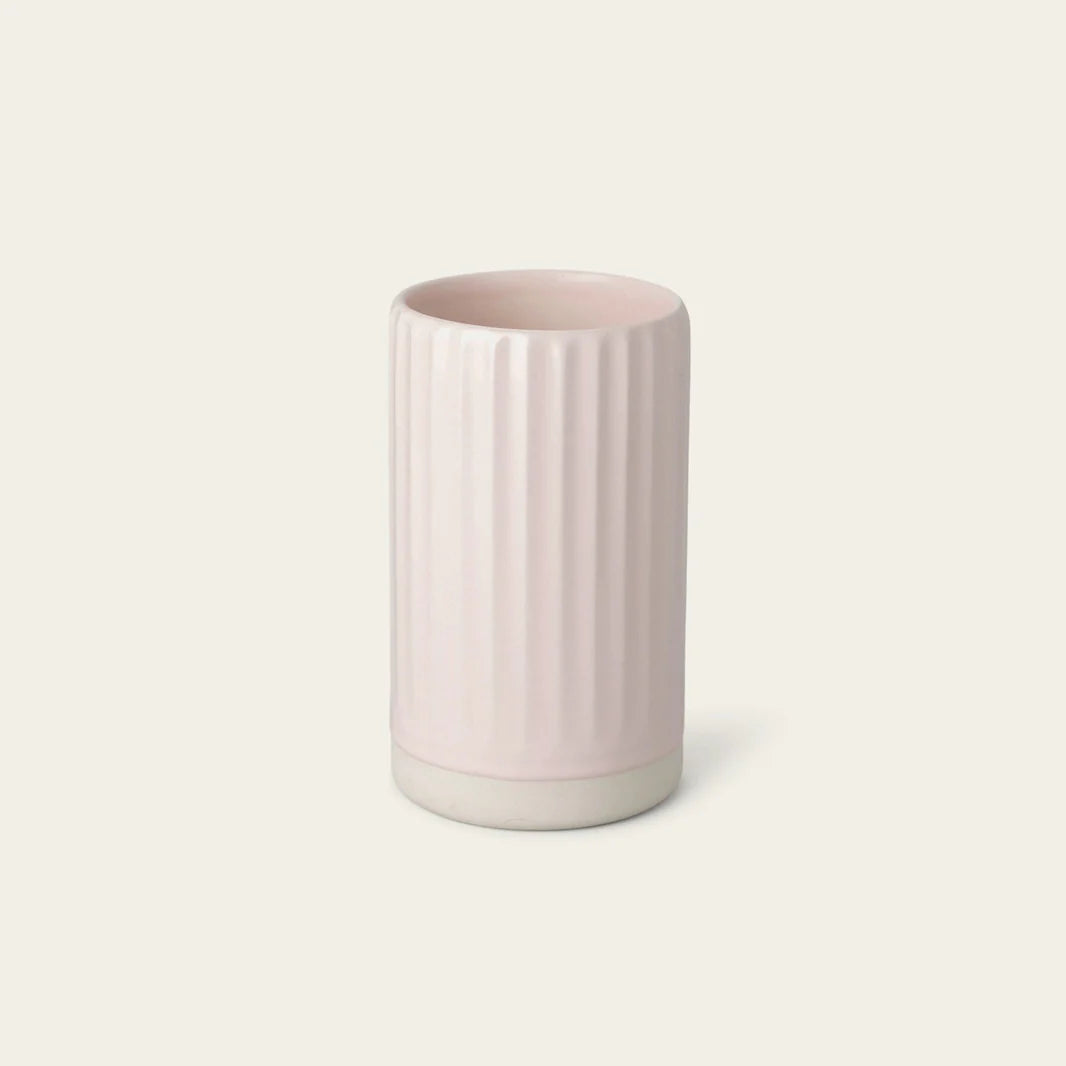 Zenvira Ribbed Stoneware Vase, hand-finished artisan decor for elegant home styling