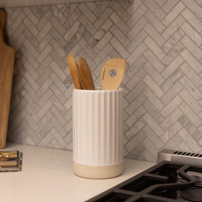 Zenvira Ribbed Stoneware Vase, hand-finished artisan decor for elegant home styling